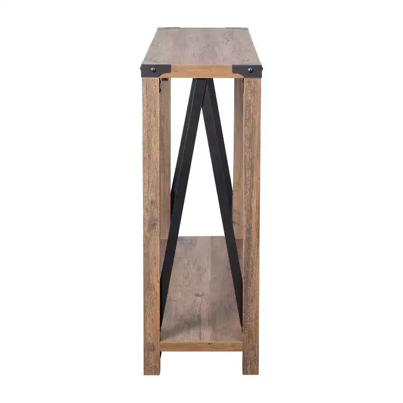 Consola de recibidor moderna tipo granja de madera de ingeniería con detalles metálicos