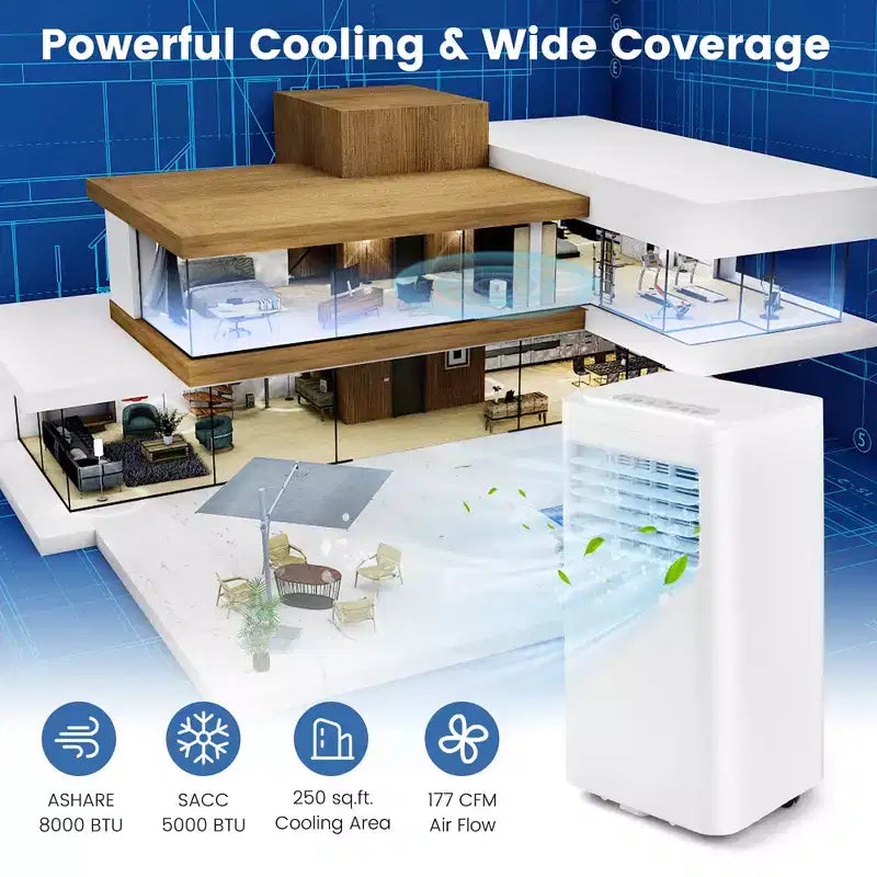 Costway 5000 BTU (8000 BTU ASHRAE) Portable Air Conditioner 3-in-1 AC Unit With Cool Dehum Fan Sleep Mode