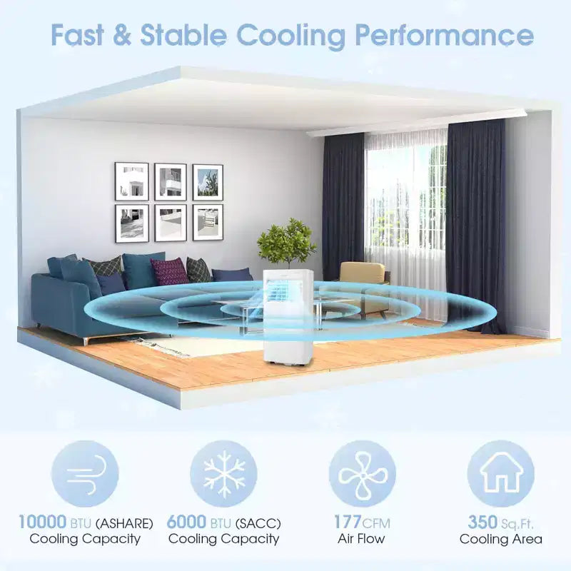 Costway 6000 BTU (10000 BTU ASHRAE) Portable Air Conditioner 3-in-1 AC Unit With Cool Dehum Fan Sleep Mode