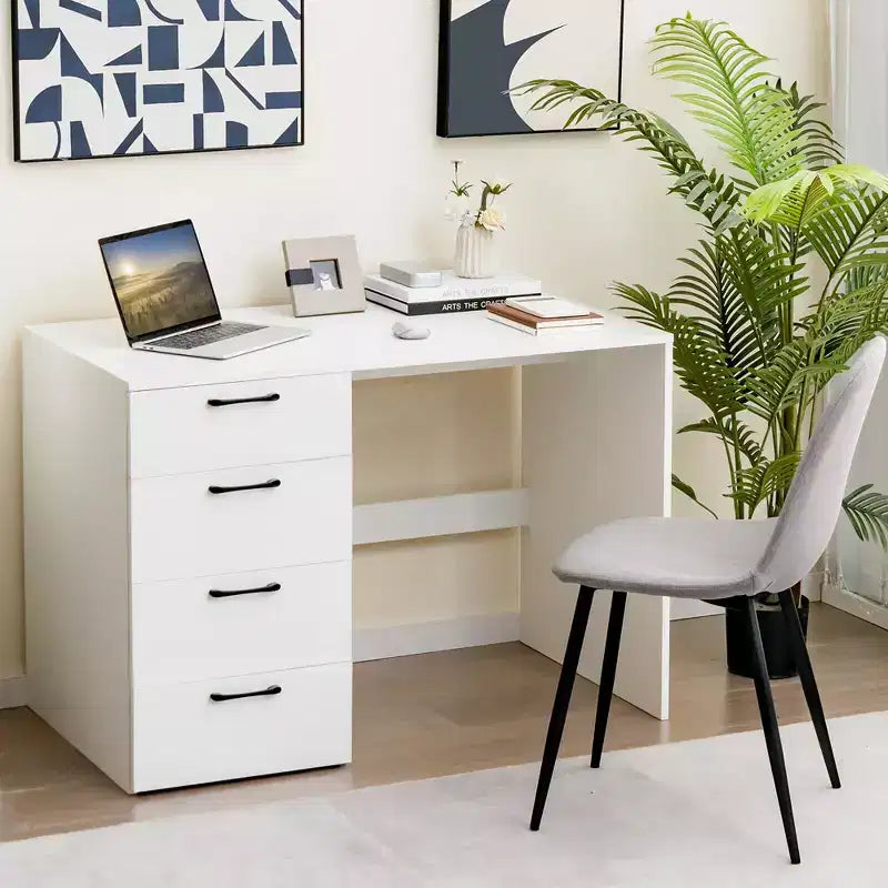 Mesa de estudio, escritorio de computadora, estación de trabajo, tocador de oficina en casa con 4 cajones