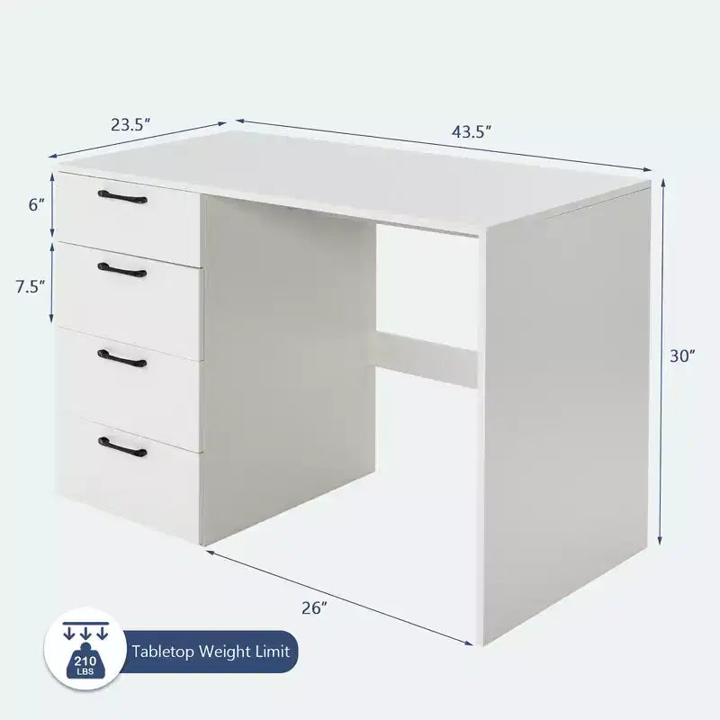 Mesa de estudio, escritorio de computadora, estación de trabajo, tocador de oficina en casa con 4 cajones
