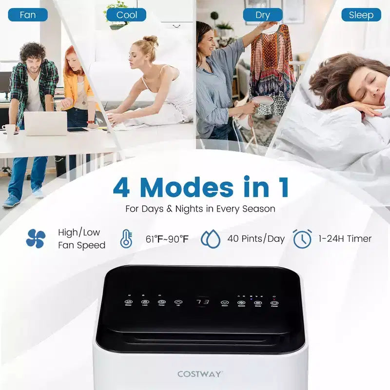 Costway 5000 BTU (8000 BTU ASHRAE) Portable Air Conditioner 4-in-1 AC Unit with Cool Fan Dehum Sleep Mode