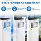 Costway 6000 BTU (9000 BTU ASHAR) Portable Air Conditioner 3-in-1 AC Unit with Cool Dehum Fan Sleep Mode