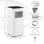 Costway 6000 BTU (9000 BTU ASHAR) Portable Air Conditioner 3-in-1 AC Unit with Cool Dehum Fan Sleep Mode