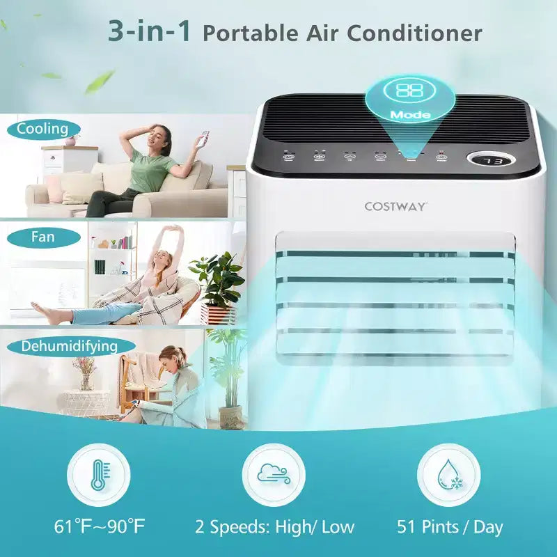 Costway 10000 BTU Portable Air Conditioner 3-in-1 Air Cooler with Fan Dehum Sleep Mode