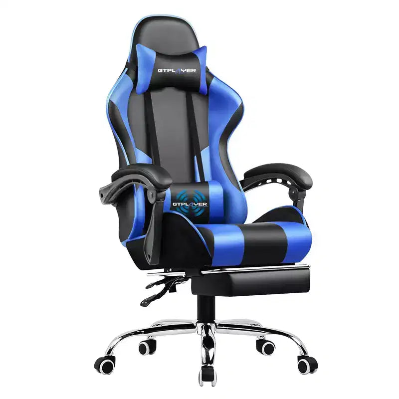 Silla Gamer con Reposapiés y Cojín Masajeador Lumbar Ergonómico de Piel Sintética - GTRACING