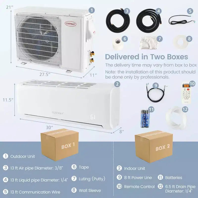 Costway 12,000 BTU Mini Split Air Conditioner AC Unit with Heat Pump & Remote Control