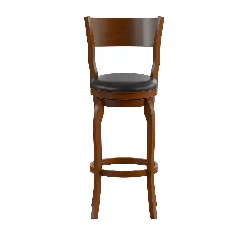 Taburete de bar giratorio de madera estilo clásico de pub Emma and Oliver con asiento acolchado de piel sintética