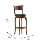 Taburete de bar giratorio de madera estilo clásico de pub Emma and Oliver con asiento acolchado de piel sintética