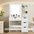 Tocador de Maquillaje con Cajones, Tocador Blanco con Espejo y Luces en 3 Colores 12 LED