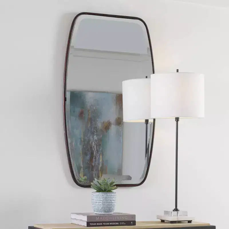 Espejo de pared rectangular Uttermost para tocador, moderno, biselado, con marco de bronce oscuro, de 54 cm de ancho para baño, dormitorio o sala de estar
