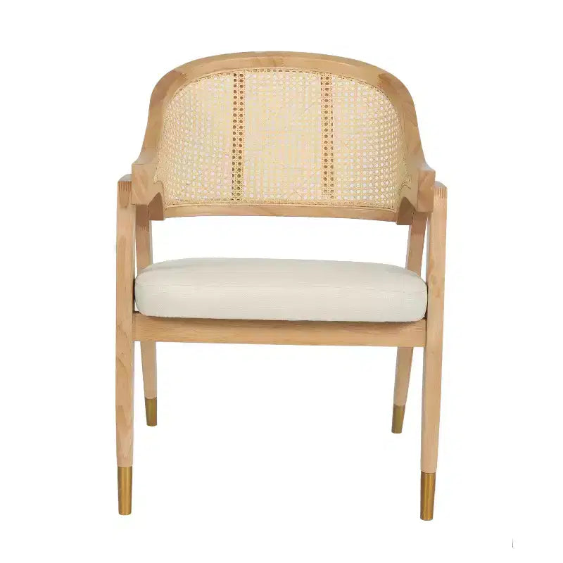 Silla de comedor o decorativa Emma y Oliver Cane de ratán con marco de madera maciza, respaldo tejido y asiento acolchado