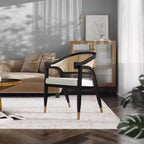 Silla de comedor o decorativa Emma y Oliver Cane de ratán con marco de madera maciza, respaldo tejido y asiento acolchado