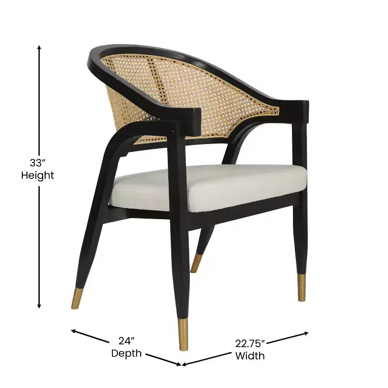 Silla de comedor o decorativa Emma y Oliver Cane de ratán con marco de madera maciza, respaldo tejido y asiento acolchado