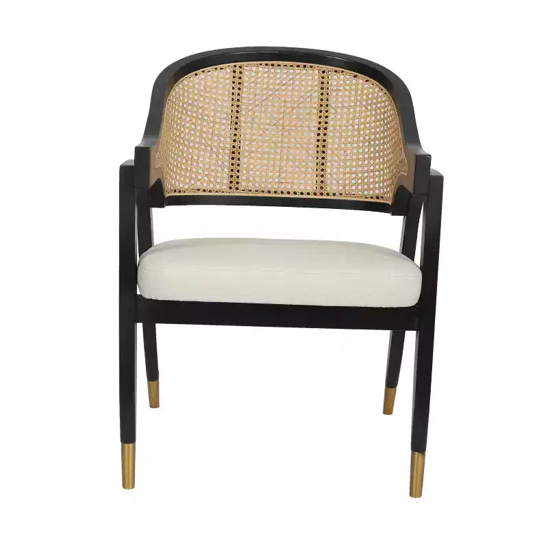 Silla de comedor o decorativa Emma y Oliver Cane de ratán con marco de madera maciza, respaldo tejido y asiento acolchado