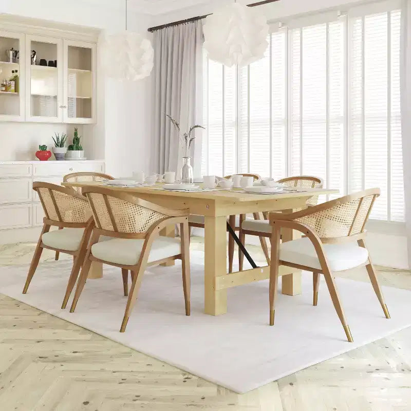 Silla de comedor o decorativa Emma y Oliver Cane de ratán con marco de madera maciza, respaldo tejido y asiento acolchado