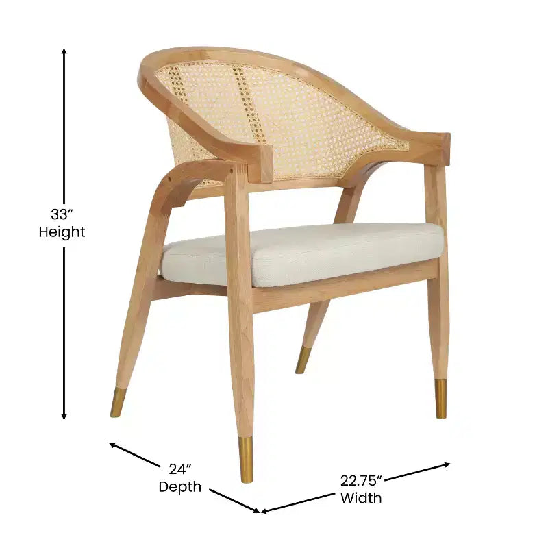 Silla de comedor o decorativa Emma y Oliver Cane de ratán con marco de madera maciza, respaldo tejido y asiento acolchado