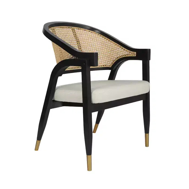 Silla de comedor o decorativa Emma y Oliver Cane de ratán con marco de madera maciza, respaldo tejido y asiento acolchado