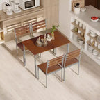 HOMCOM Juego de comedor y cocina de madera moderno de 5 piezas, 1 mesa y 4 sillas con patas de metal, apto para exteriores
