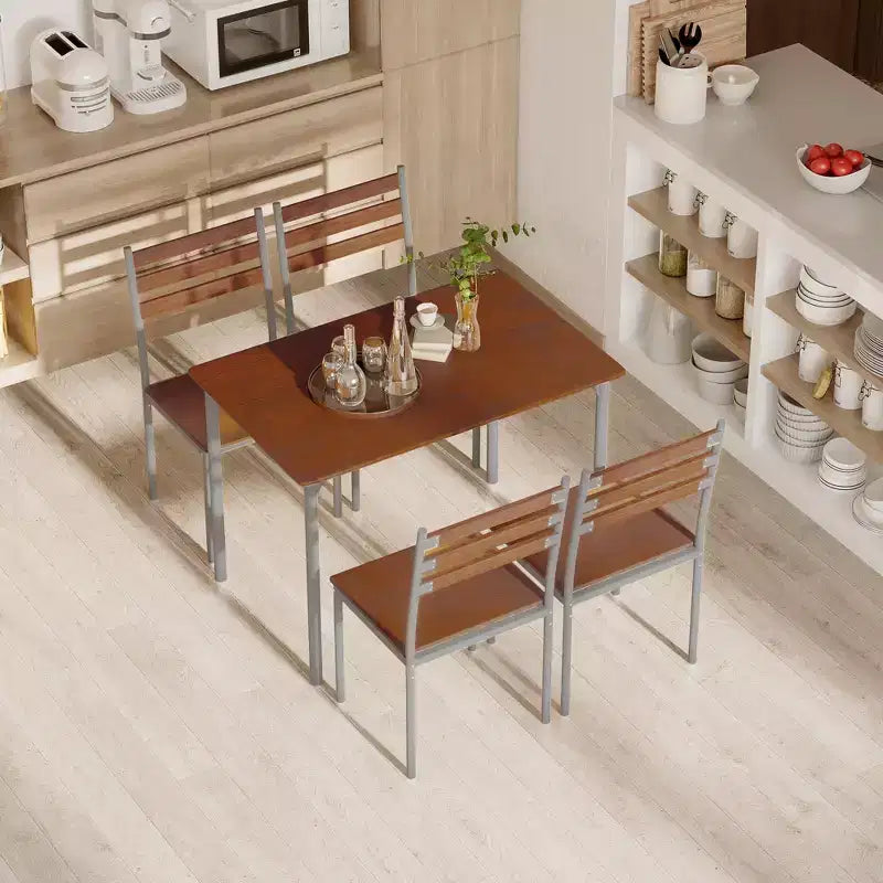 HOMCOM Juego de comedor y cocina de madera moderno de 5 piezas, 1 mesa y 4 sillas con patas de metal, apto para exteriores