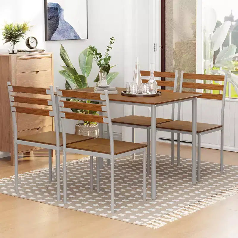 HOMCOM Juego de comedor y cocina de madera moderno de 5 piezas, 1 mesa y 4 sillas con patas de metal, apto para exteriores