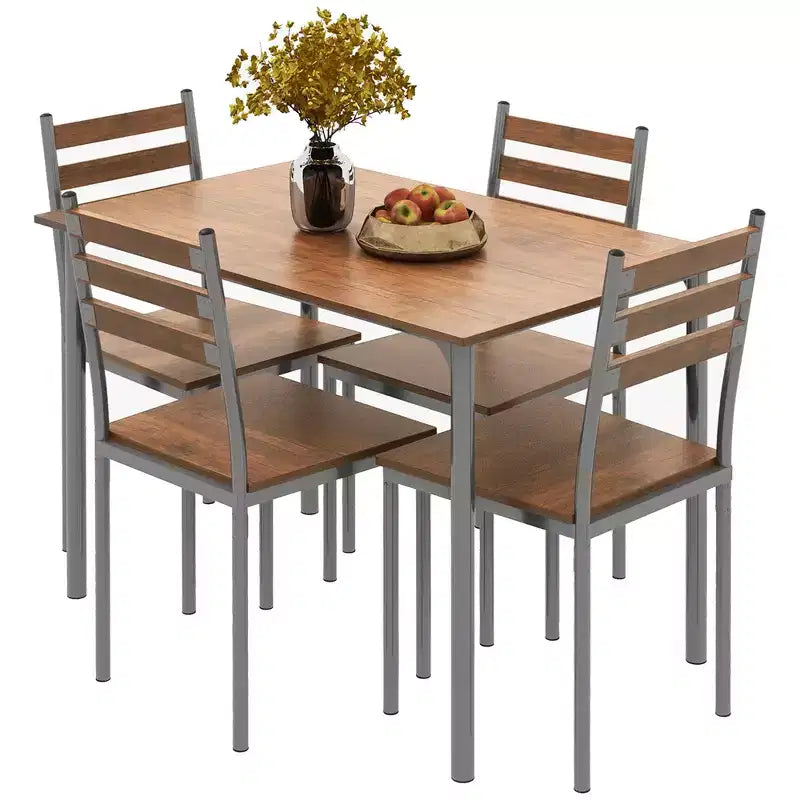 HOMCOM Juego de comedor y cocina de madera moderno de 5 piezas, 1 mesa y 4 sillas con patas de metal, apto para exteriores