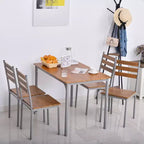 HOMCOM Juego de comedor y cocina de madera moderno de 5 piezas, 1 mesa y 4 sillas con patas de metal, apto para exteriores