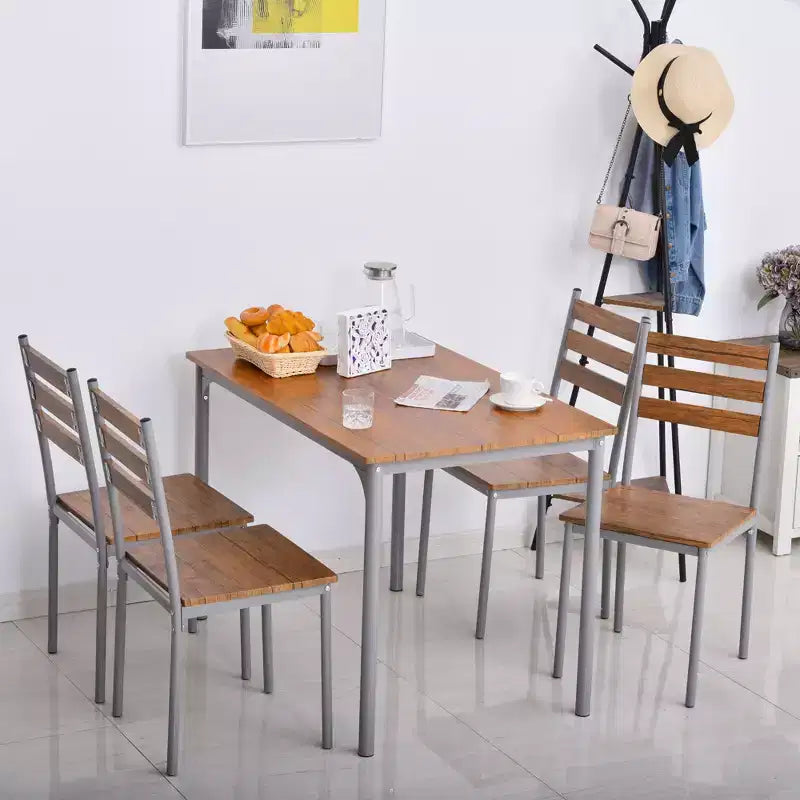 HOMCOM Juego de comedor y cocina de madera moderno de 5 piezas, 1 mesa y 4 sillas con patas de metal, apto para exteriores