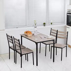 HOMCOM Juego de comedor y cocina de madera moderno de 5 piezas, 1 mesa y 4 sillas con patas de metal, apto para exteriores