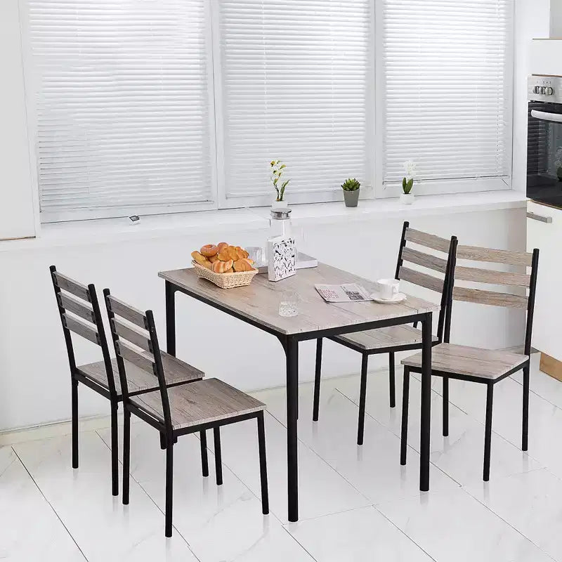 HOMCOM Juego de comedor y cocina de madera moderno de 5 piezas, 1 mesa y 4 sillas con patas de metal, apto para exteriores