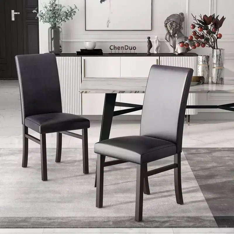 Costway Juego de Sillas de Comedor Tapizadas de 2/4 Piel Sintética Patas de Madera Maciza de Caucho Sin Brazos