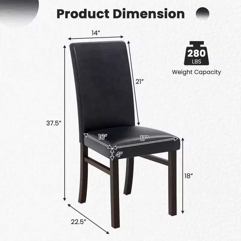 Costway Juego de Sillas de Comedor Tapizadas de 2/4 Piel Sintética Patas de Madera Maciza de Caucho Sin Brazos