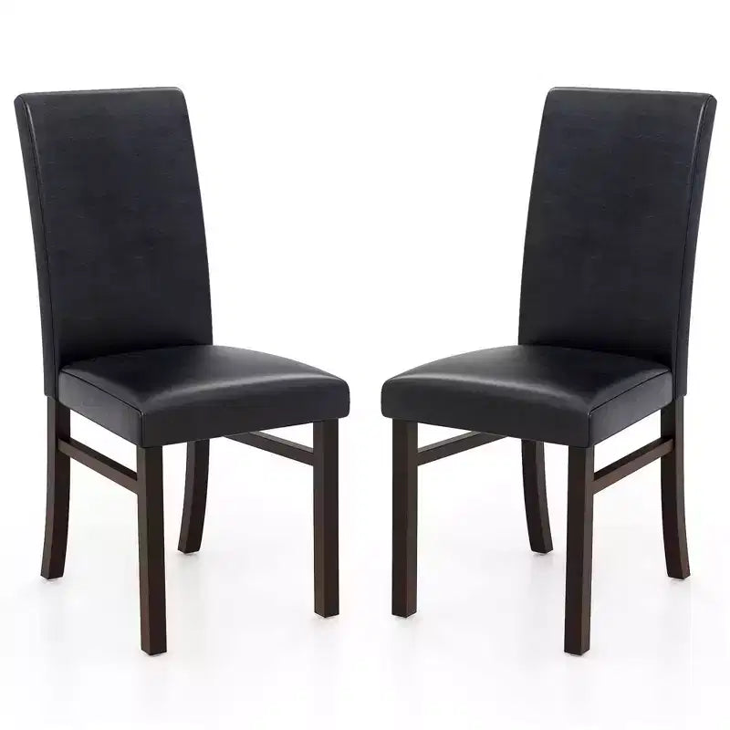 Costway Juego de Sillas de Comedor Tapizadas de 2/4 Piel Sintética Patas de Madera Maciza de Caucho Sin Brazos