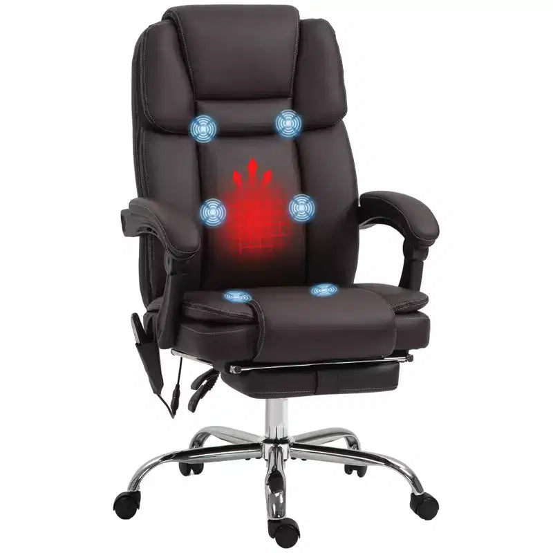 Sillón de oficina de masaje Vinsetto con calor, altura ajustable y reposapiés, silla de escritorio cómoda de cuero PU