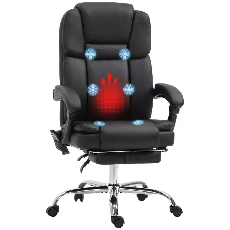 Sillón de oficina de masaje Vinsetto con calor, altura ajustable y reposapiés, silla de escritorio cómoda de cuero PU