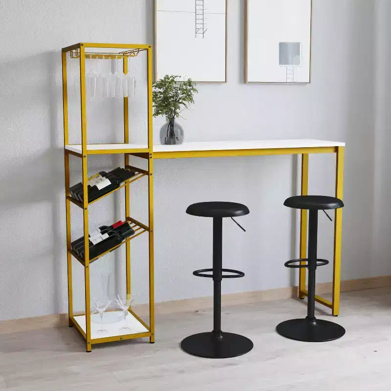 Mesa de bar y vino de metal Merrick Lane con almacenamiento de botellas y soporte para copas colgante