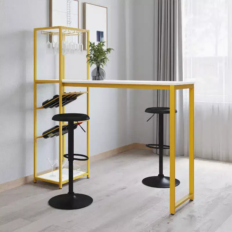 Mesa de bar y vino de metal Merrick Lane con almacenamiento de botellas y soporte para copas colgante