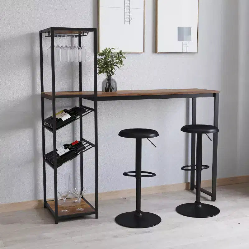 Mesa de bar y vino de metal Merrick Lane con almacenamiento de botellas y soporte para copas colgante