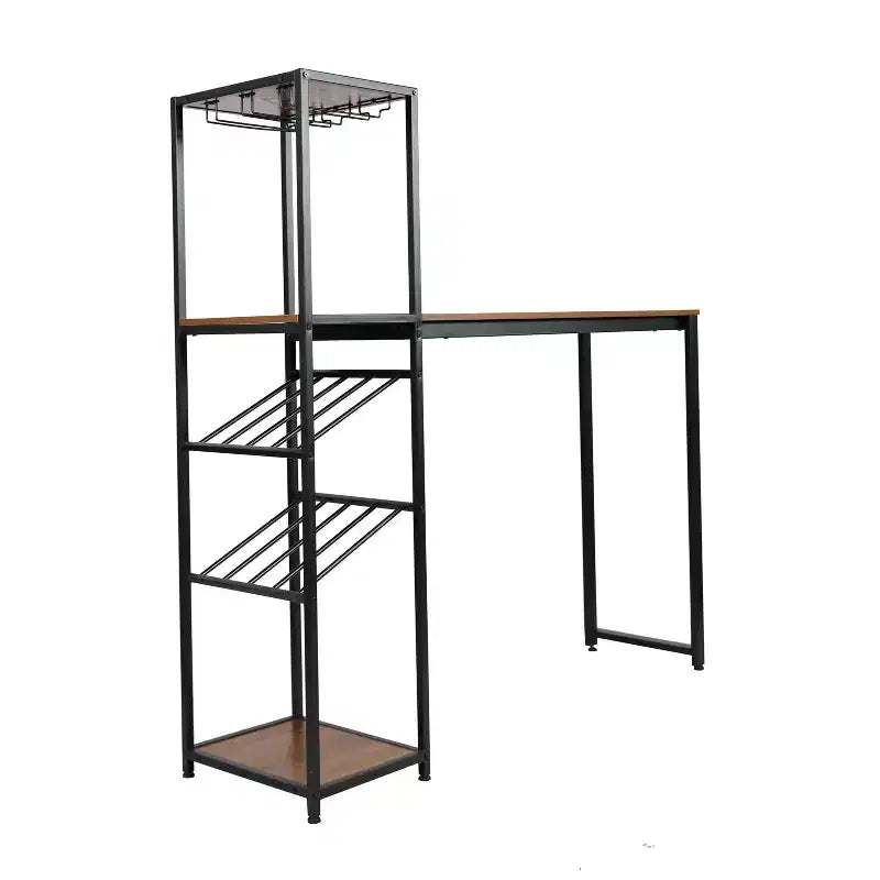 Mesa de bar y vino de metal Merrick Lane con almacenamiento de botellas y soporte para copas colgante