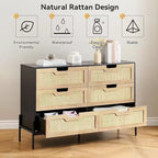 Cómoda de ratán Whizmax, cómoda alta de 6 cajones para dormitorio, unidades organizadoras de almacenamiento para armario, sala de estar, pasillo, entrada