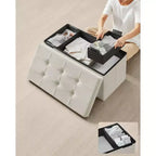 SONGMICS Banco otomano de almacenamiento, reposapiés plegable con 2 cajas de almacenamiento adicionales, soporta hasta 300 kg