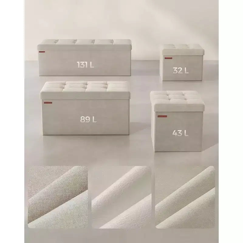 SONGMICS Banco otomano de almacenamiento, reposapiés plegable con 2 cajas de almacenamiento adicionales, soporta hasta 300 kg