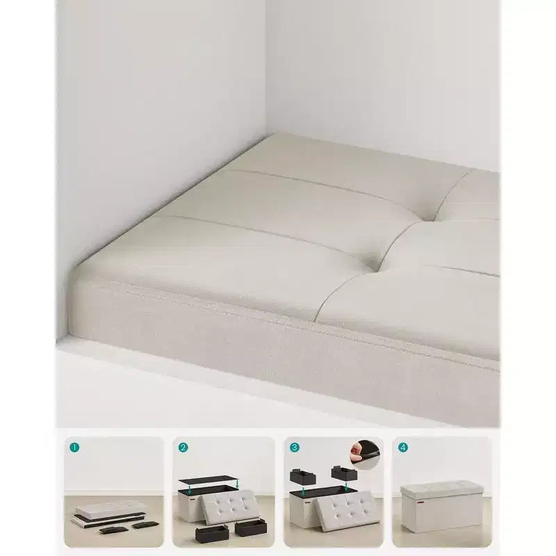 SONGMICS Banco otomano de almacenamiento, reposapiés plegable con 2 cajas de almacenamiento adicionales, soporta hasta 300 kg