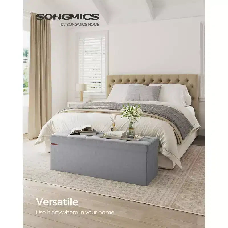 SONGMICS Banco otomano de almacenamiento, reposapiés plegable con 2 cajas de almacenamiento adicionales, soporta hasta 300 kg