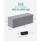SONGMICS Banco otomano de almacenamiento, reposapiés plegable con 2 cajas de almacenamiento adicionales, soporta hasta 300 kg