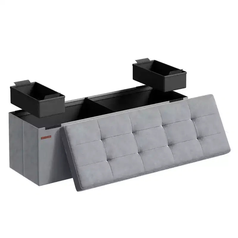 SONGMICS Banco otomano de almacenamiento, reposapiés plegable con 2 cajas de almacenamiento adicionales, soporta hasta 300 kg