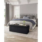 SONGMICS Banco otomano de almacenamiento, reposapiés plegable con 2 cajas de almacenamiento adicionales, soporta hasta 300 kg