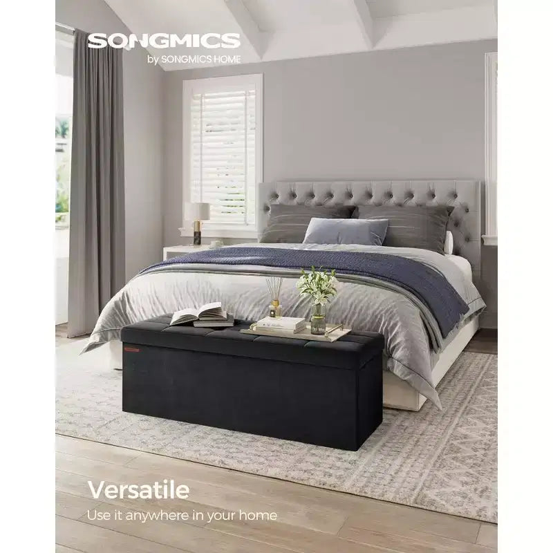 SONGMICS Banco otomano de almacenamiento, reposapiés plegable con 2 cajas de almacenamiento adicionales, soporta hasta 300 kg