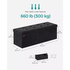 SONGMICS Banco otomano de almacenamiento, reposapiés plegable con 2 cajas de almacenamiento adicionales, soporta hasta 300 kg