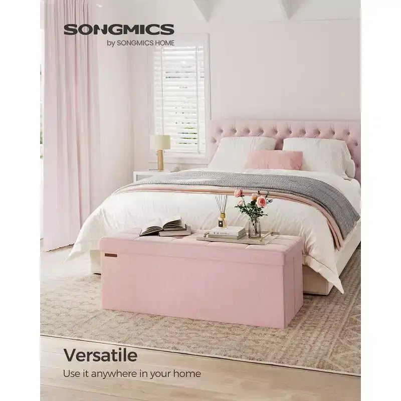 SONGMICS Banco otomano de almacenamiento, reposapiés plegable con 2 cajas de almacenamiento adicionales, soporta hasta 300 kg
